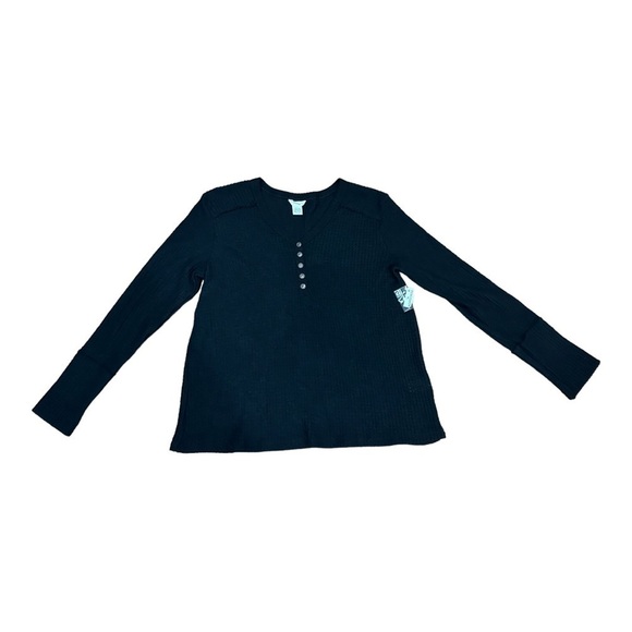 CASLON Holiday Waffle Knit Black Henley Shirt Size S - Picture 3 of 4